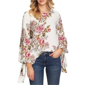 Vince Camuto women's size XXS floral dressy Tie Cuff bubble sleeve blouse top